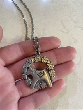 R. Tenneshed Swedish Dala horse floral pendant necklace in pewter